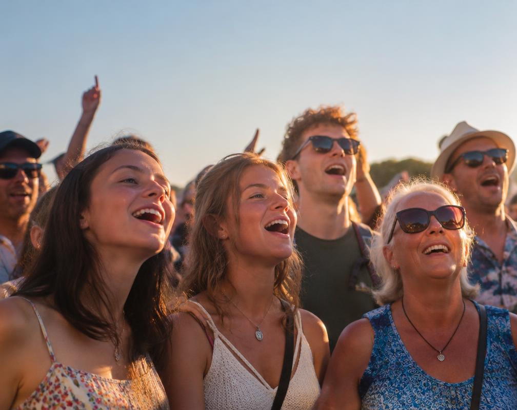 Public qui chante en été (photo d'ambiance)